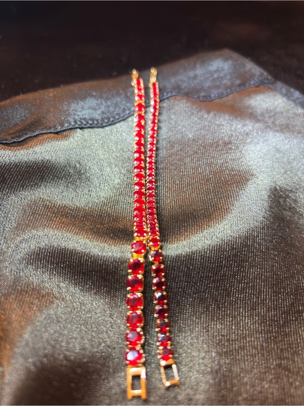 2 Yellow Gold Red Tennis CZ Bracelet 8 in. - Picture 9 of 15